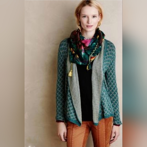 Anthropologie Knitted and Knotted Cardigan Sweater Women's Medium Green Beige - Picture 1 of 16